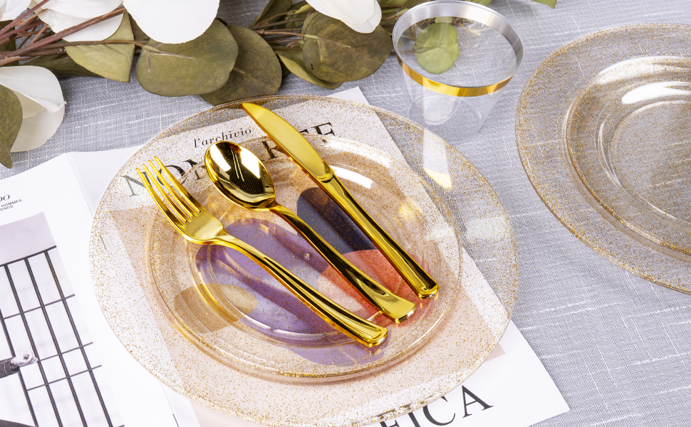 10.25& 7.5 Clear Gold Glitter Setsa6