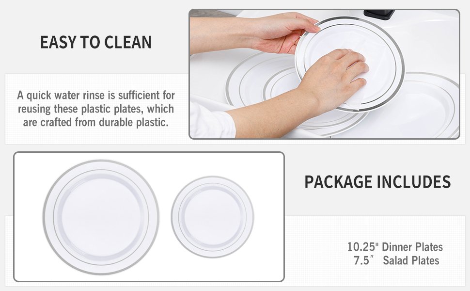 10.25& 7.5 White Silver Rim Plates Sets 2