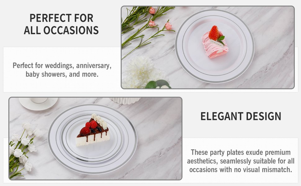 10.25& 7.5 White Silver Rim Plates Sets 3