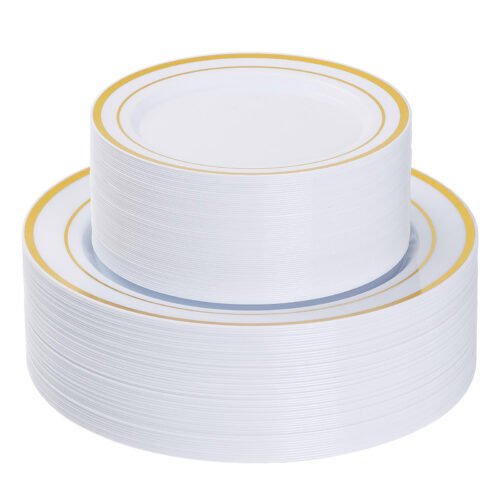 10.25" ＆ 7.5" White Glod Rim Plates Sets