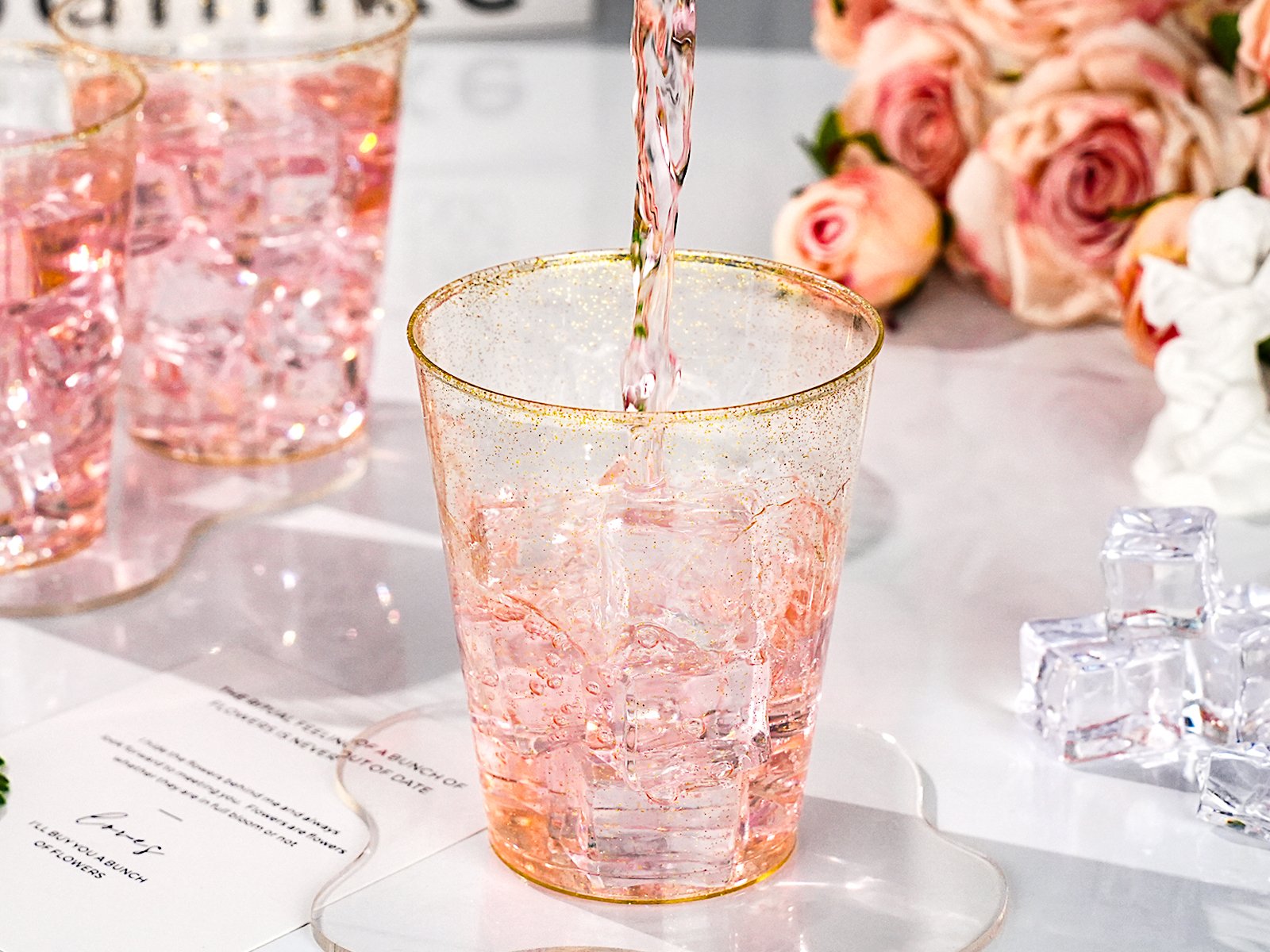10oz Gold Glitter Plastic Cups a4