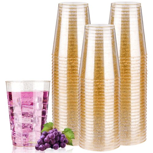 12oz Gold Glitter Plastic Cups