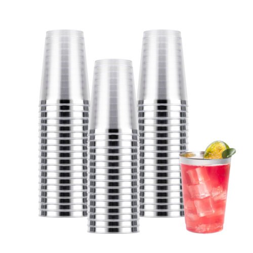 12oz Disposable Plastic Cups with Silver Rim