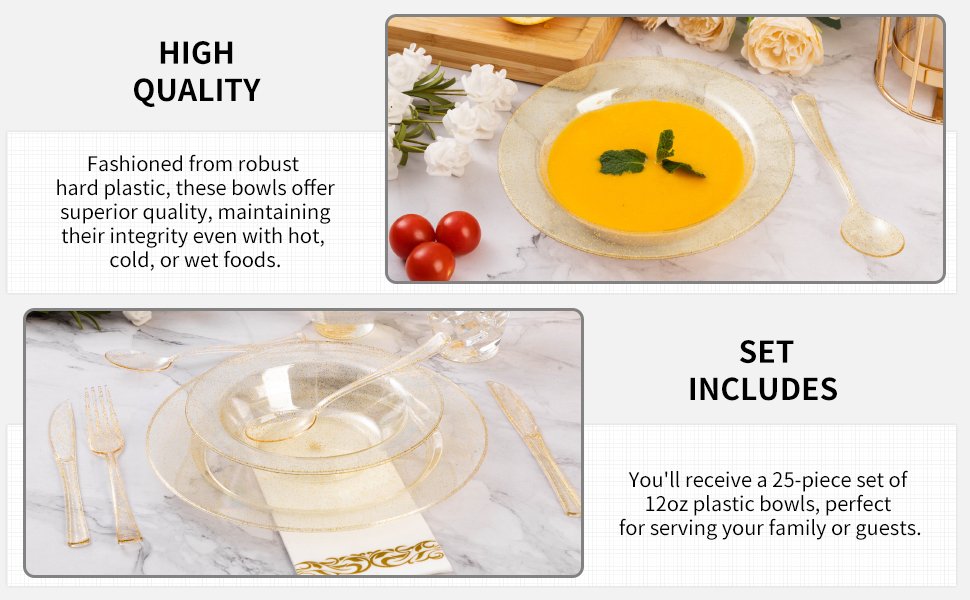 12oz Glitter Plastic Soup Bowls A+3-25