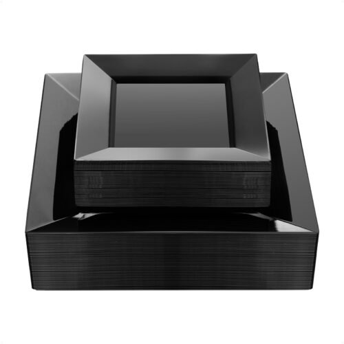 9.5 & 6.5 Black Square Plastic Plates Sets