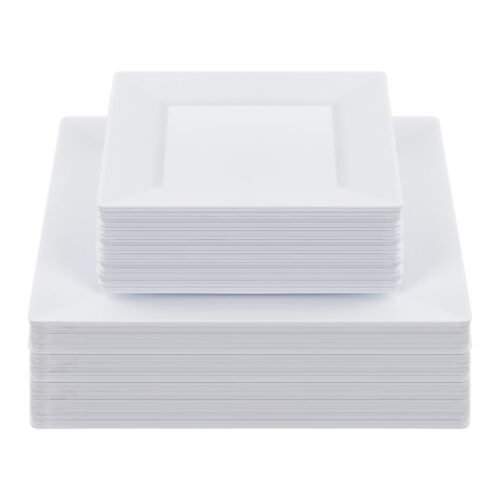 9.5 & 6.5 White Square Plastic Plates Sets