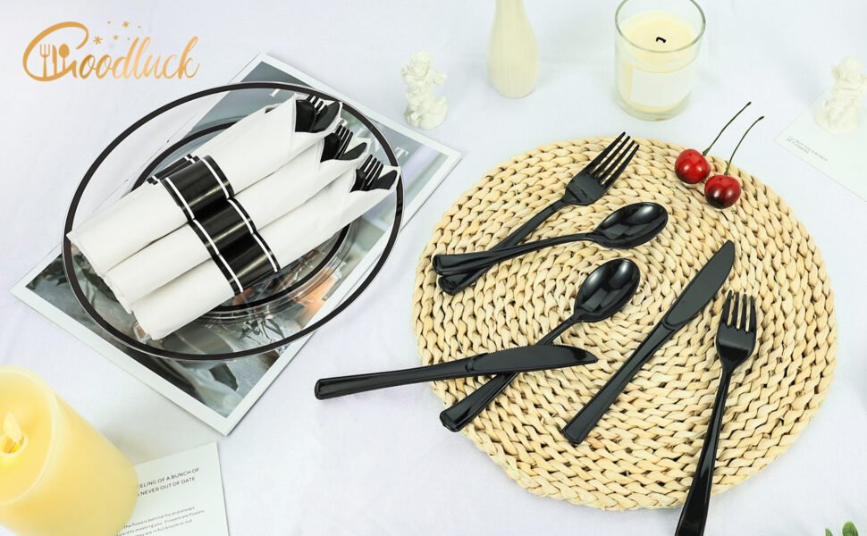 Black Rolled Plastic Cutlery Sets A1