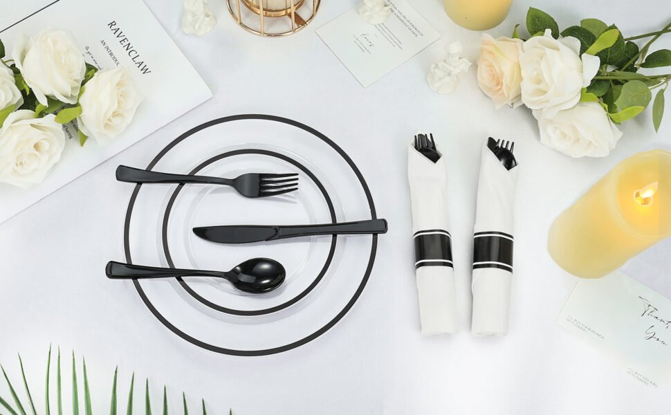 Black Rolled Plastic Cutlery Sets A3