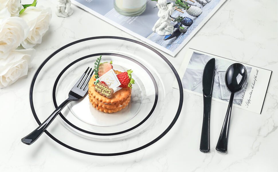 Black Rolled Plastic Cutlery Sets A6