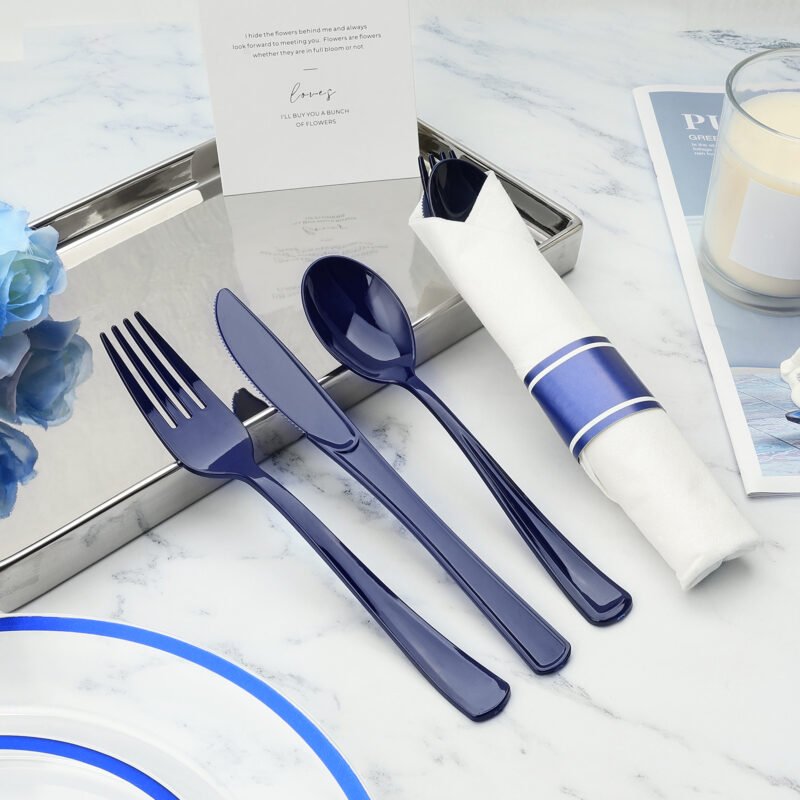 Blue Rolled Plastic Cutlery Sets 2