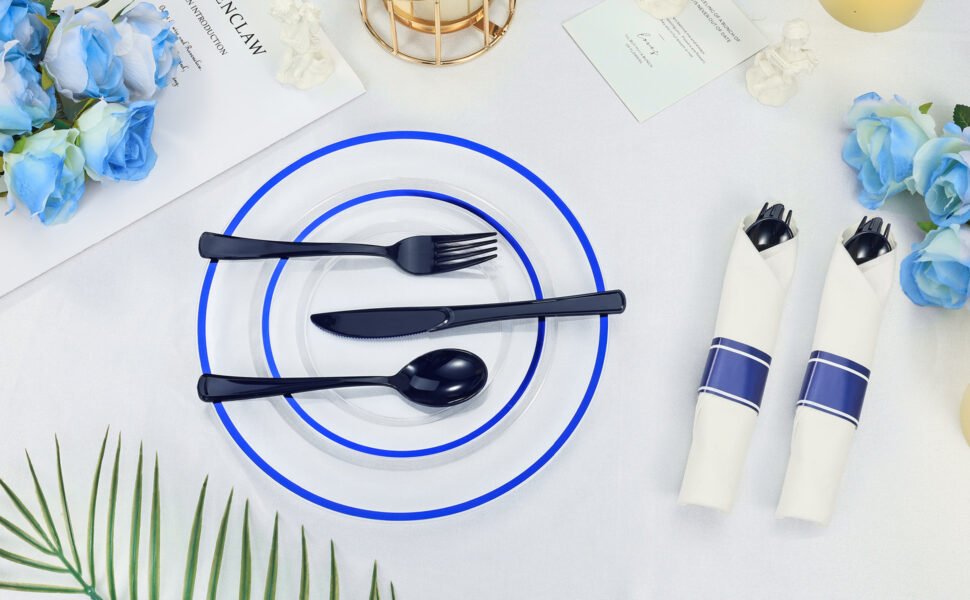 Blue Rolled Plastic Cutlery Sets A3