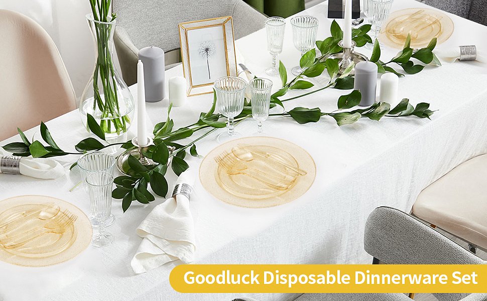 Disposable Clear Gold Glitter Plastic Dinnerware Sets a1