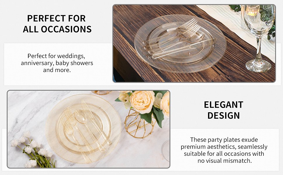 Disposable Clear Gold Glitter Plastic Dinnerware Sets a2