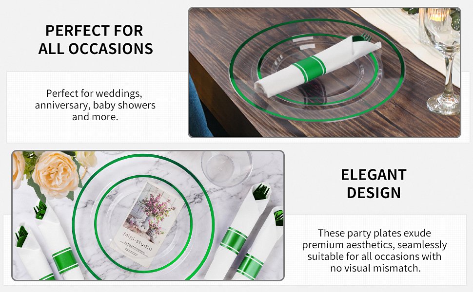 Disposable Clear and Green Plastic Dinnerware Sets with Napkins A2