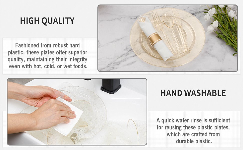 Disposable Gold Glitter Plastic Dinnerware Sets with Rolled Napkins A3