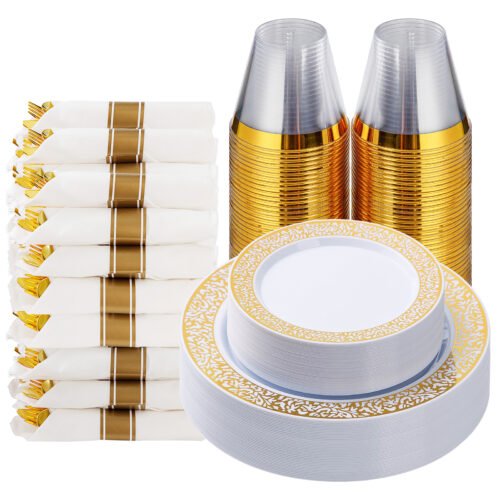 Disposable Gold Lace Plastic Dinnerware Sets