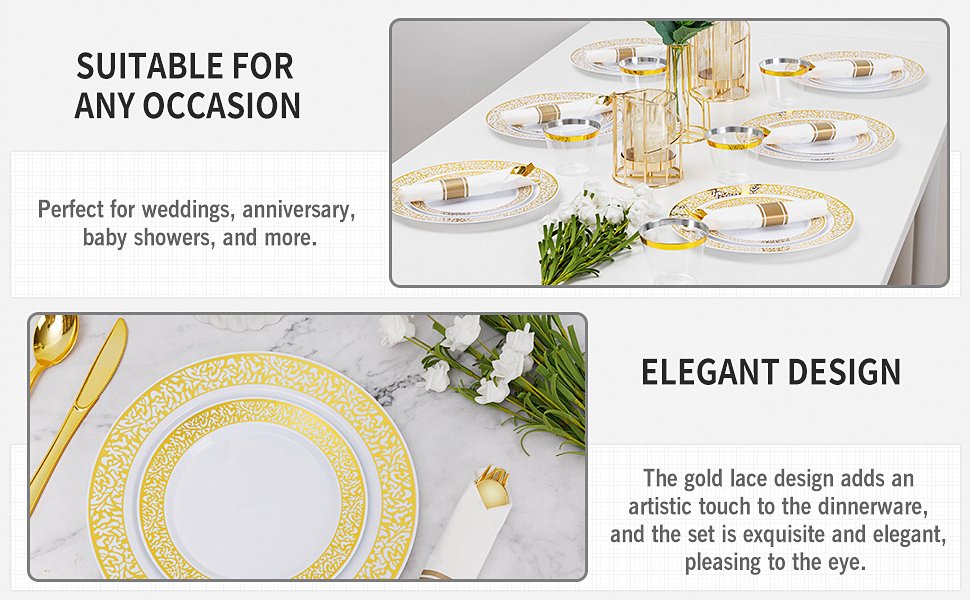 Disposable Gold Lace Plastic Dinnerware Sets a2