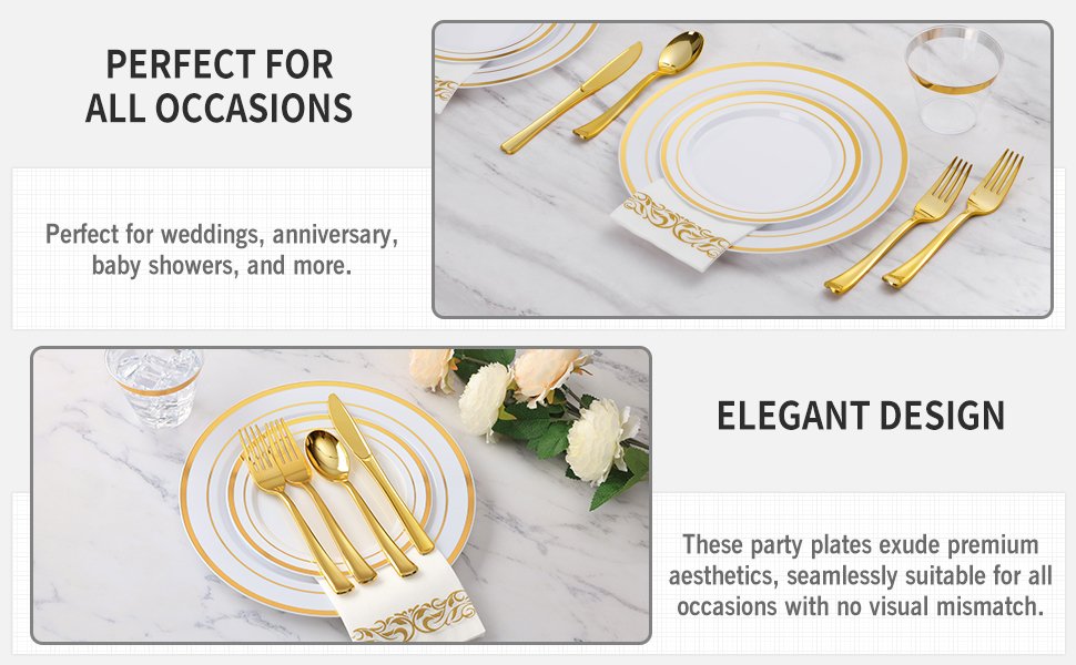 Disposable Gold Plastic Dinnerware Sets with Napkins A2