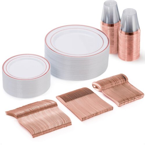 Disposable Rose Gold Plastic Dinnerware Sets