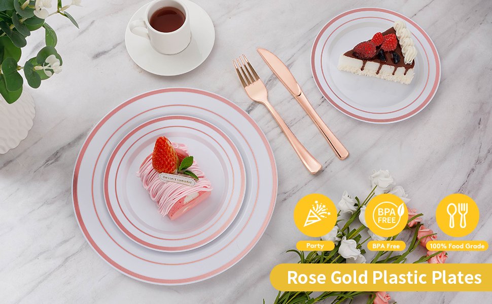 Disposable Rose Gold Plastic Dinnerware Sets a1