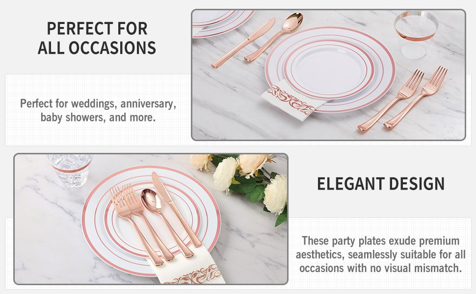 Disposable Rose Gold Plastic Dinnerware Sets with Napkins a2