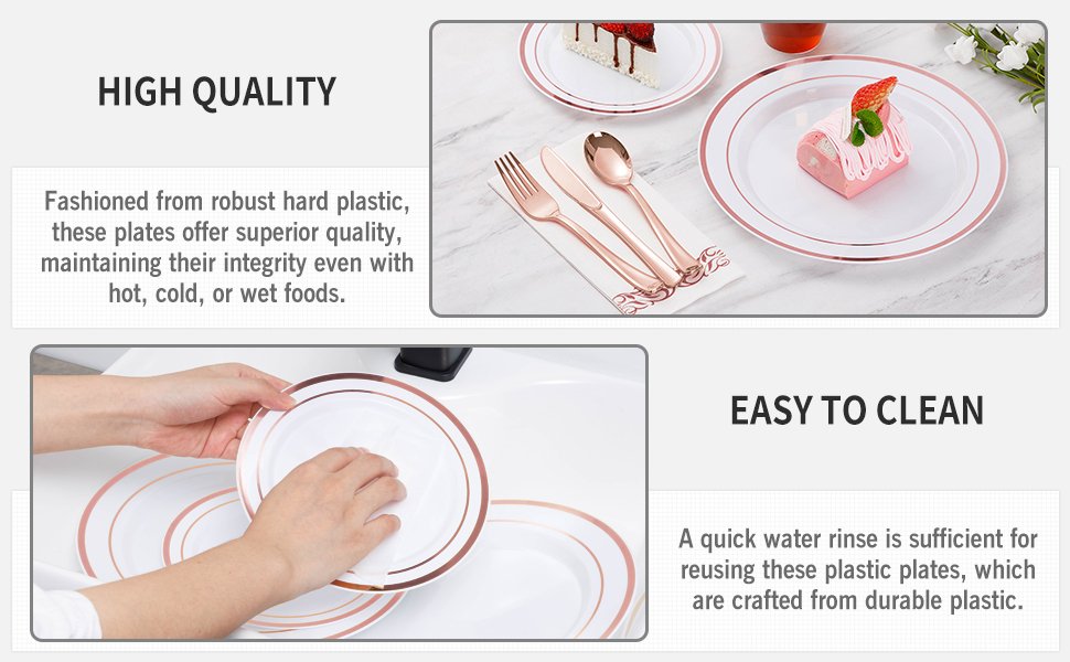 Disposable Rose Gold Plastic Dinnerware Sets with Napkins a3