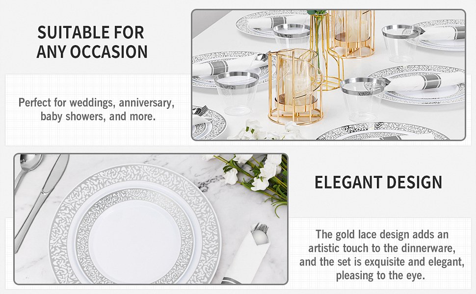 Disposable Silver Lace Plastic Dinnerware Setsa2