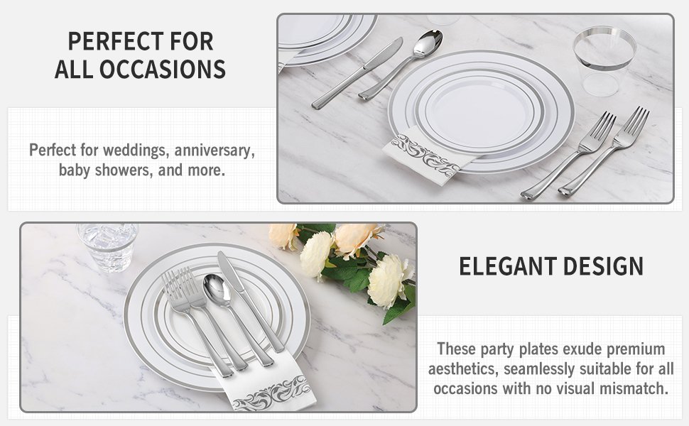 Disposable Silver Plastic Dinnerware Sets with Napkins A2