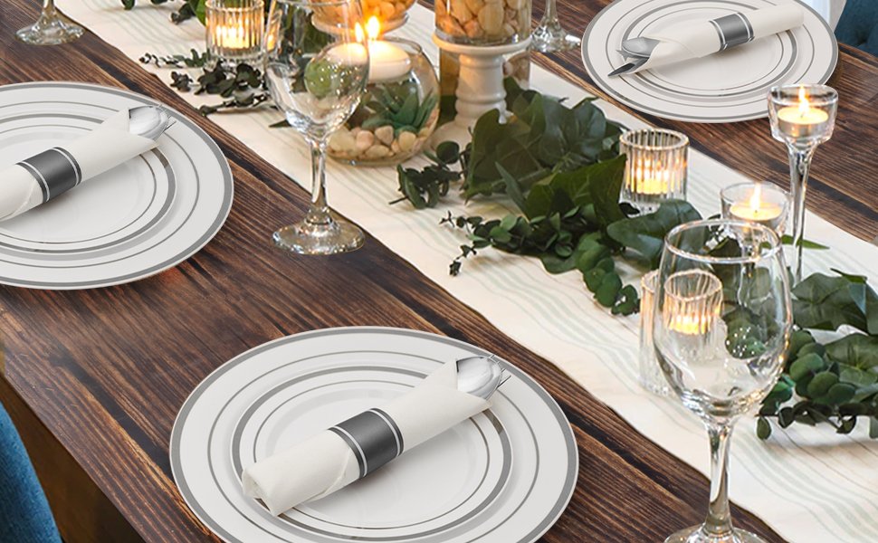 Disposable Silver Plastic Dinnerware Sets with Rolled Napkins a5