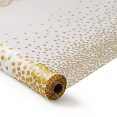 Disposable White Gold Dot Plastic Table Cover Roll