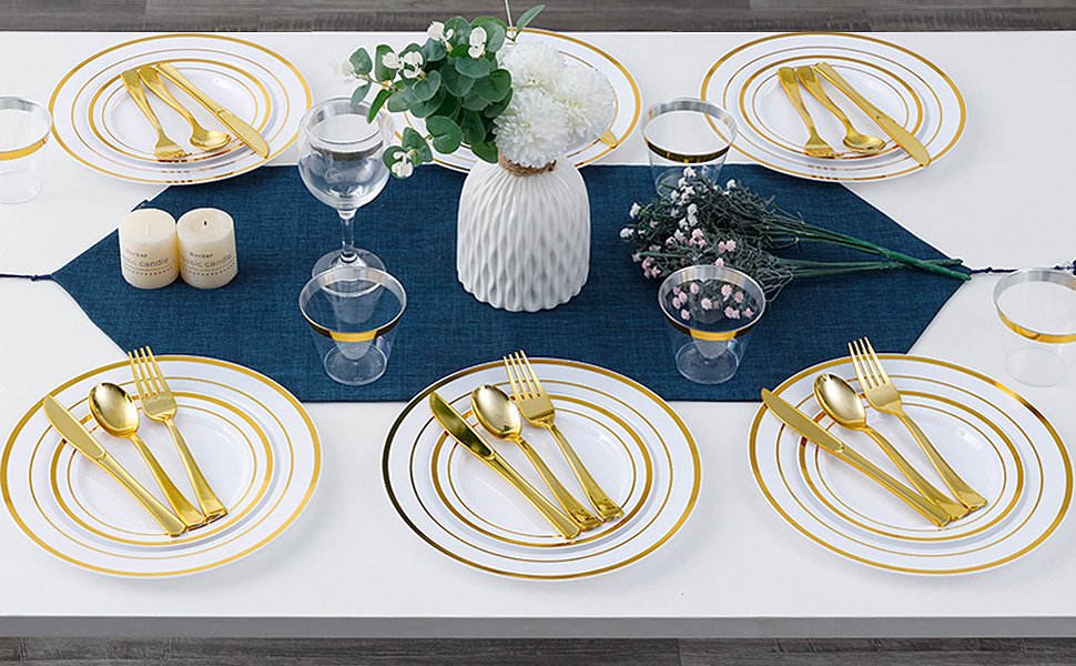 Disposable White Gold Plastic Dinnerware Sets A2