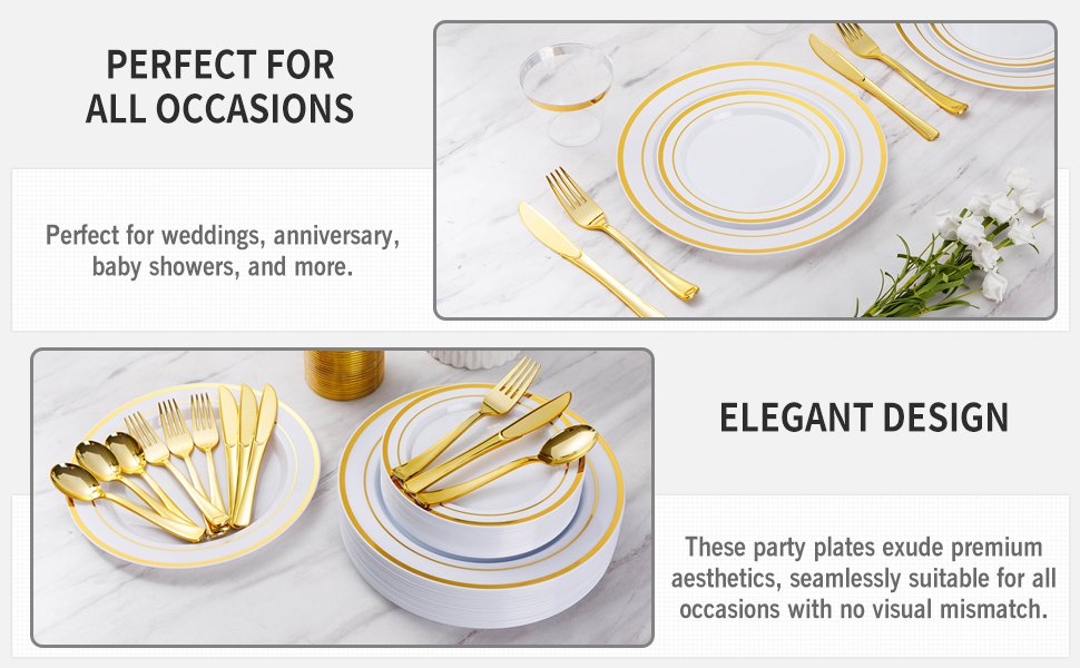 Disposable White Gold Plastic Dinnerware Sets A3
