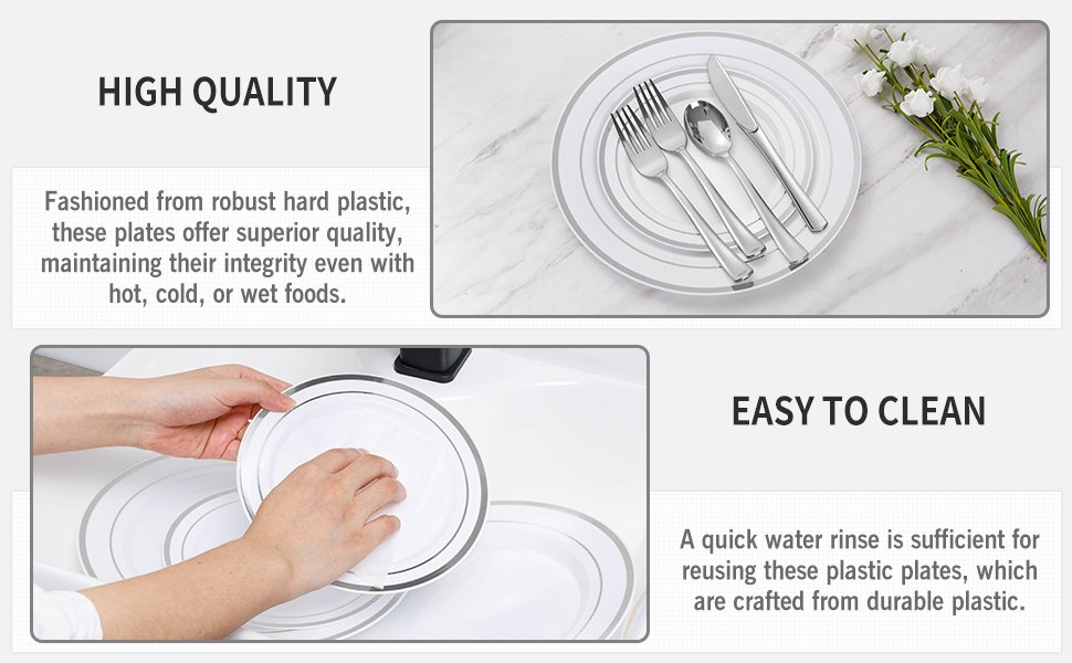 Disposable White Silver Plastic Dinnerware SetsA1