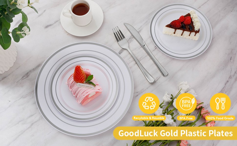 Disposable White Silver Plastic Dinnerware SetsA4