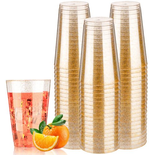 Goodluck 14 oz Gold Glitter Plastic Cups Goodluck 14 oz Gold Glitter Plastic Cups