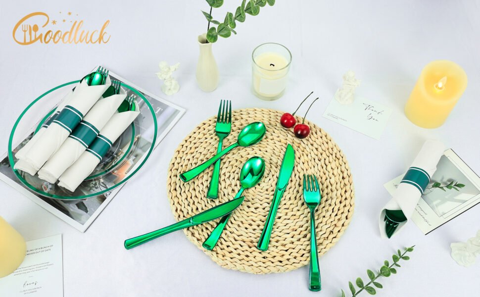 Green Rolled Plastic Cutlery Sets a1 