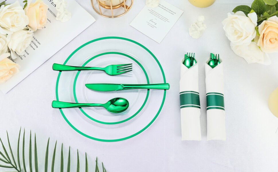 Green Rolled Plastic Cutlery Sets a3