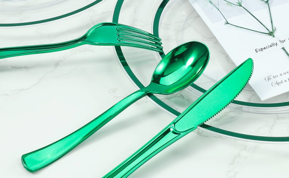 Green Rolled Plastic Cutlery Sets a5