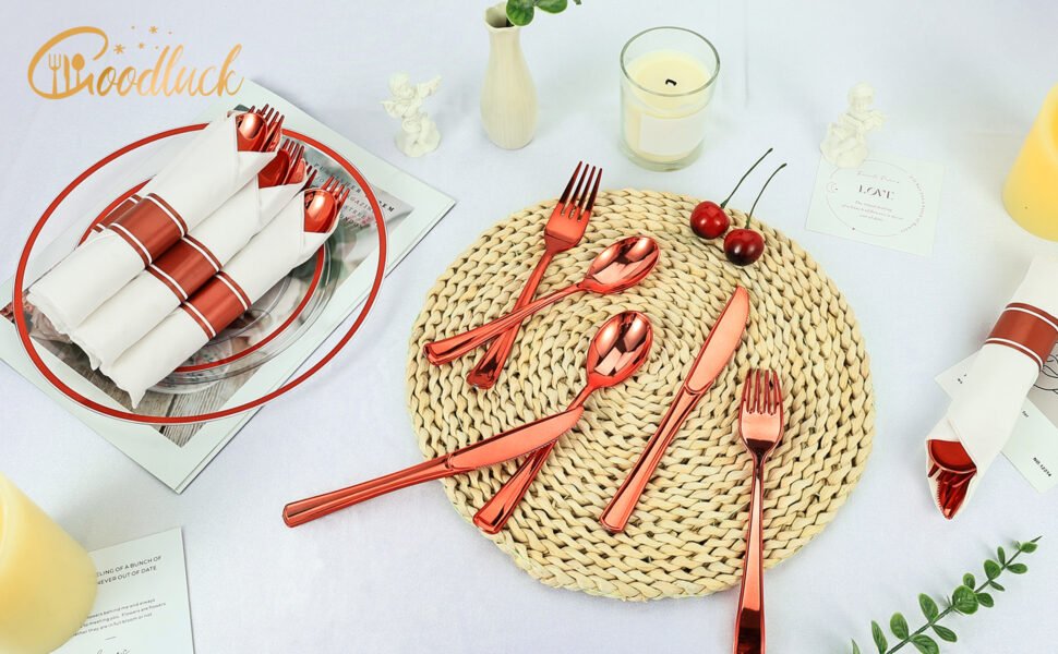 Red Rolled Plastic Cutlery Sets a1