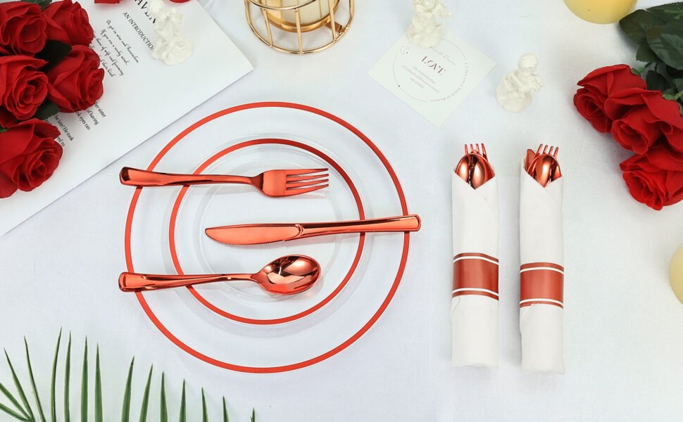 Red Rolled Plastic Cutlery Sets a3