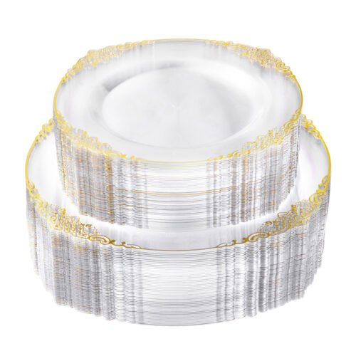 10.25& 7.5 Clear Gold Retro Plates Sets