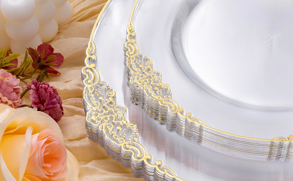 10.25& 7.5 Clear Gold Retro Plates Sets 3