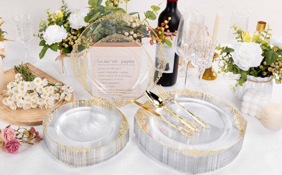 10.25& 7.5 Clear Gold Retro Plates Sets 6
