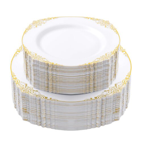 10.25"& 7.5" White Gold Retro Plates Sets
