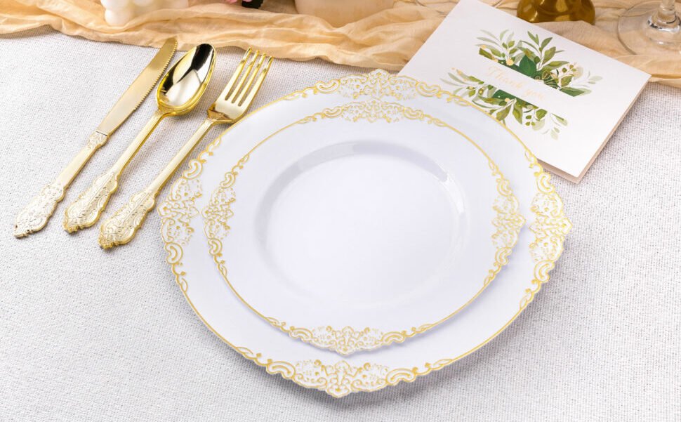10.25"& 7.5" White Gold Retro Plates Sets A2