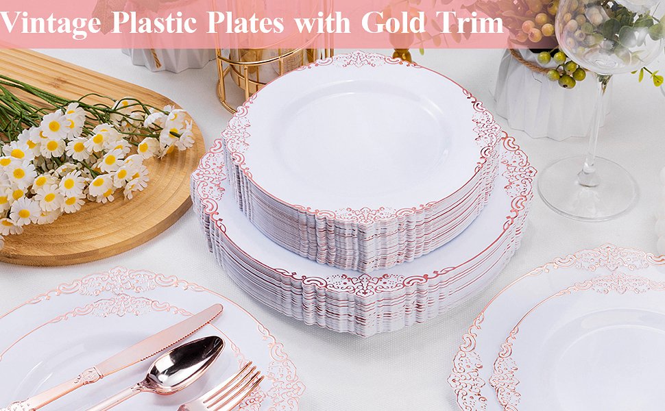10.25& 7.5 White Rose Gold Retro Plates Sets a1