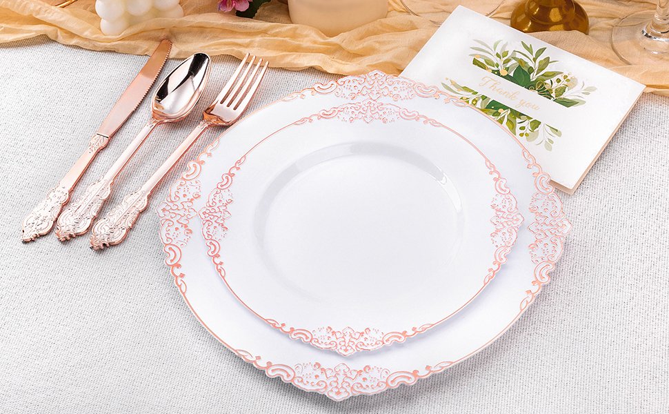 10.25& 7.5 White Rose Gold Retro Plates Sets a5