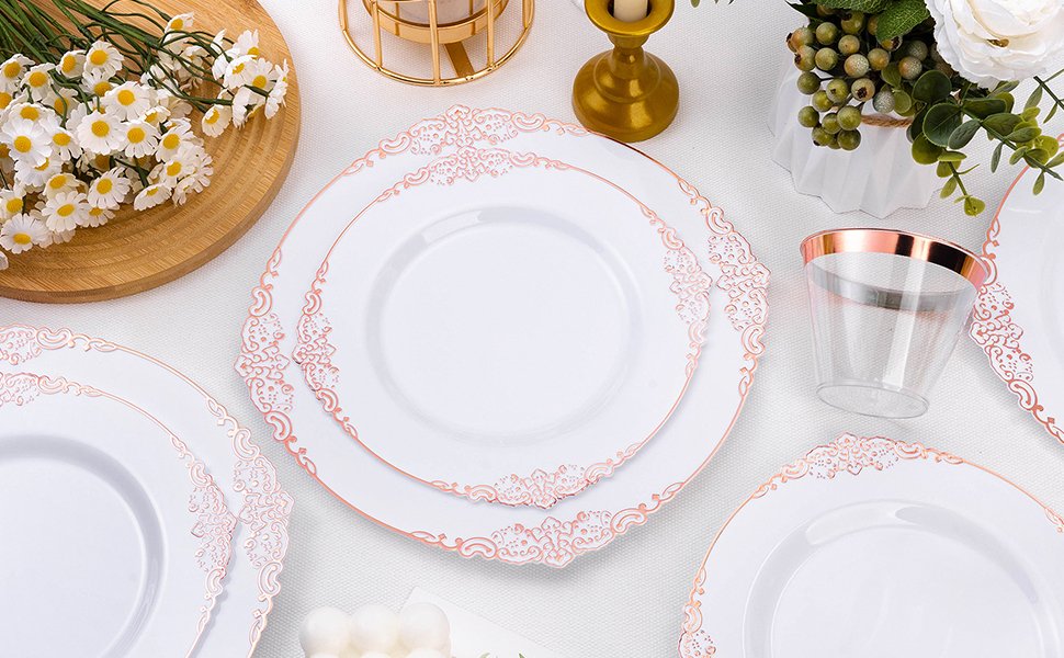 10.25& 7.5 White Rose Gold Retro Plates Sets a6