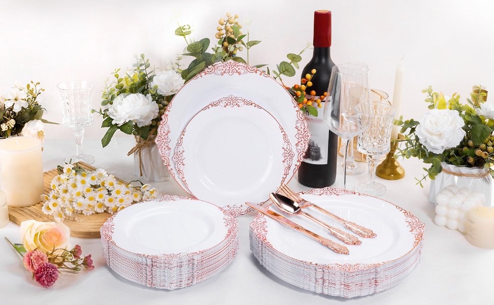 10.25& 7.5 White Rose Gold Retro Plates Sets a7