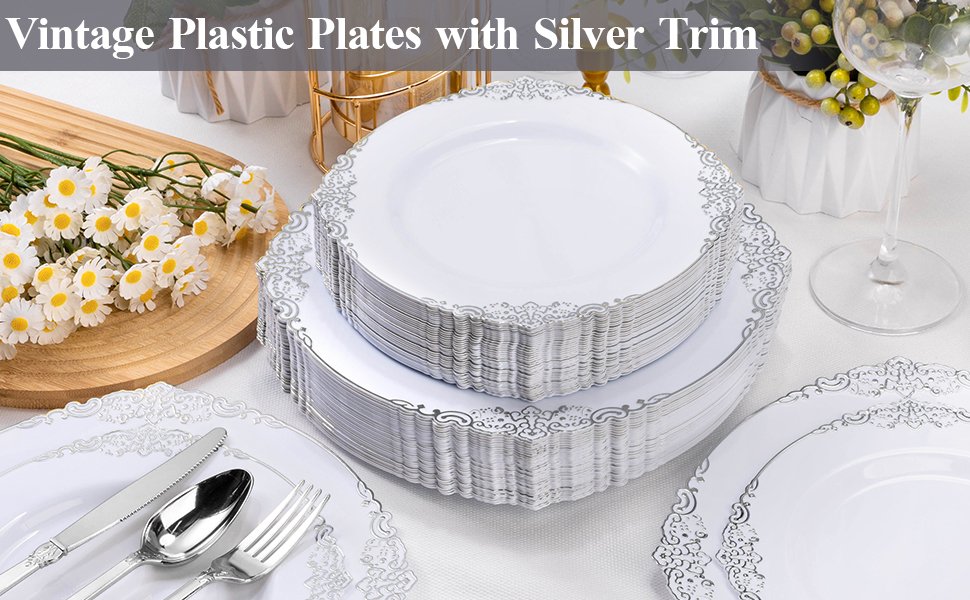 10.25& 7.5 White Silver Retro Plates Sets A1